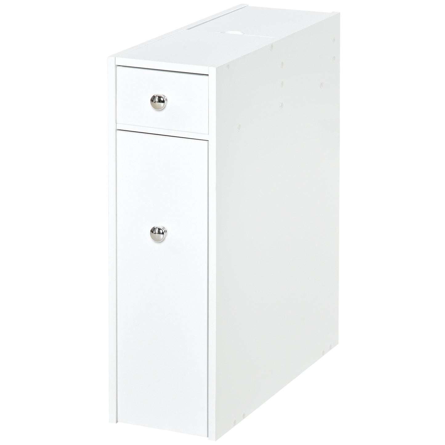 Photo of HOMCOM Bathroom Slim Floor Cabinet Narrow Wooden Storage Home Bath Toilet Cupboard Organiser Unit with Drawers White in White colour on a white background