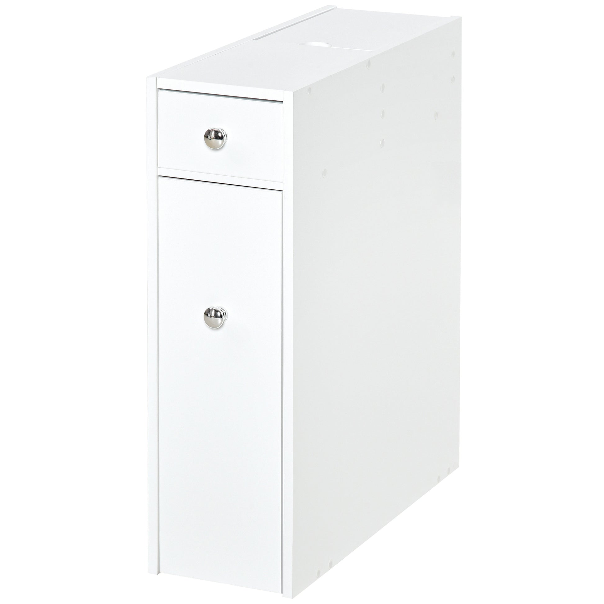 Photo of HOMCOM Bathroom Slim Floor Cabinet Narrow Wooden Storage Home Bath Toilet Cupboard Organiser Unit with Drawers White in White colour on a white background