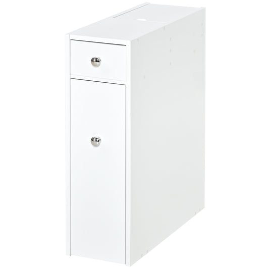 Photo of HOMCOM Bathroom Slim Floor Cabinet Narrow Wooden Storage Home Bath Toilet Cupboard Organiser Unit with Drawers White in White colour on a white background