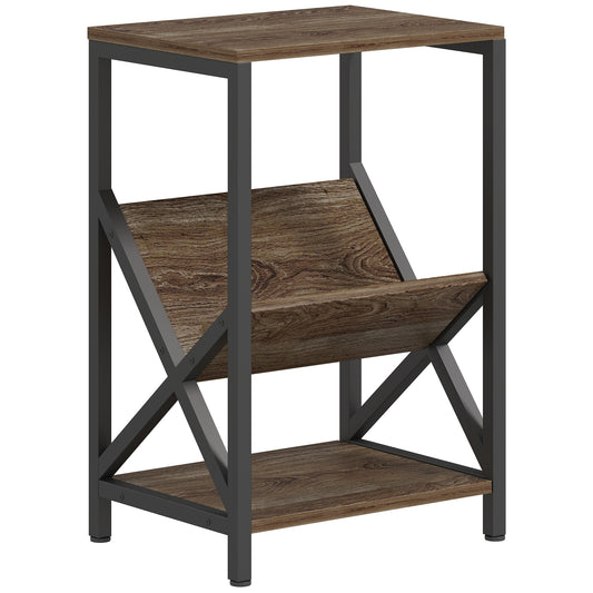 Photo of HOMCOM Narrow Side Table, End Table with 3-Tier Storage, V-Shaped Magazine Holder for Living Room, Bedroom, 40 x 30 x 61cm, Oak in Oak colour on a white background