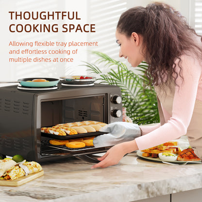 HOMCOM countertop oven with two hot plates and adjustable rack positions