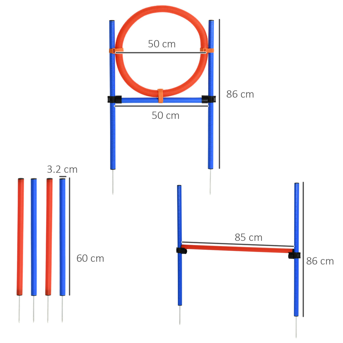 PawHut Dog Agility Equipment, Pet Agility Training Set with Weave Poles, Adjustable Hurdle, Jump Ring, Carry Bag, Dog Indoor Outdoor Games for Play, Run, Jump, Obedience