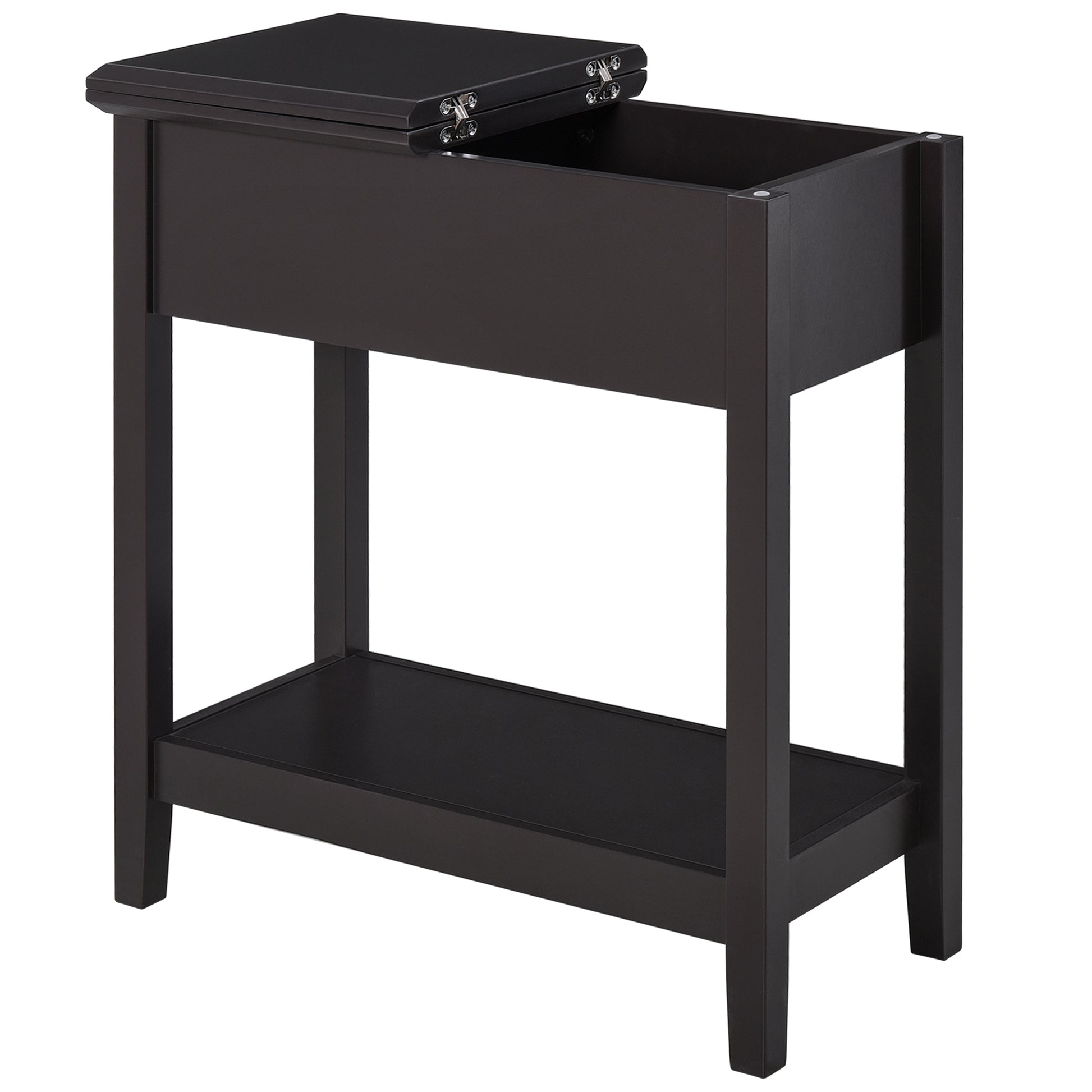 Photo of HOMCOM End Table, Narrow Side Table with Flip Top , Shelf, Dark Coffee in Coffee colour on a white background