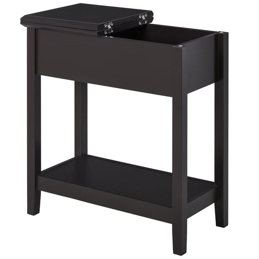 Photo of HOMCOM End Table, Narrow Side Table with Flip Top , Shelf, Dark Coffee in Coffee colour on a white background