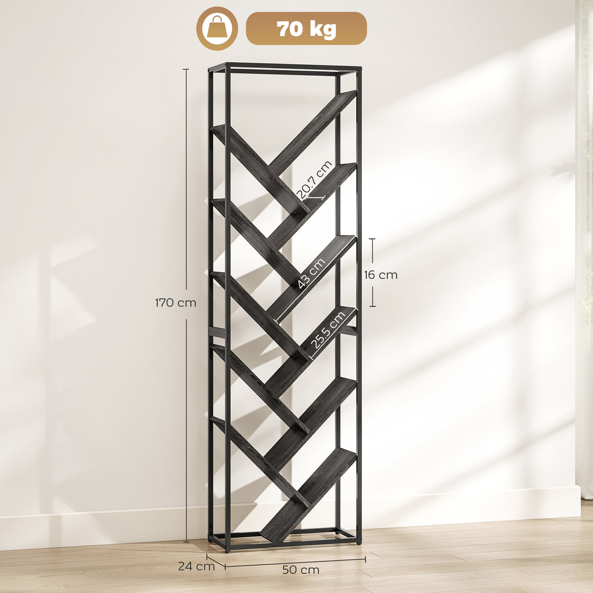 HOMCOM 10 Shelf Industrial-Style Bookshelf - Black/Grey