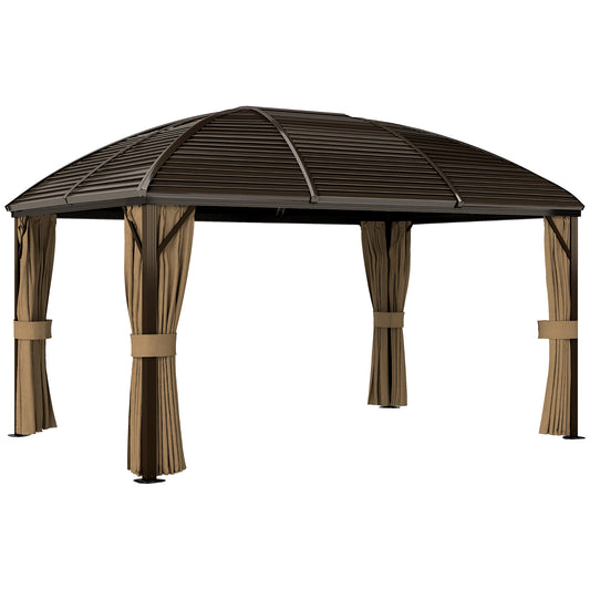 Photo of Outsunny 3 x 4m Hardtop Gazebo Canopy with Metal Roof, Aluminium Gazebo Permanent Pavilion with Netting and Curtains, Brown in Brown colour on a white background