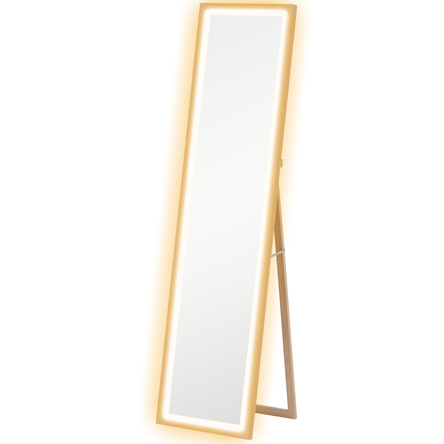 Photo of HOMCOM Full Length Mirror, with Adjustable Outer Light, Oak in Oak colour on a white background