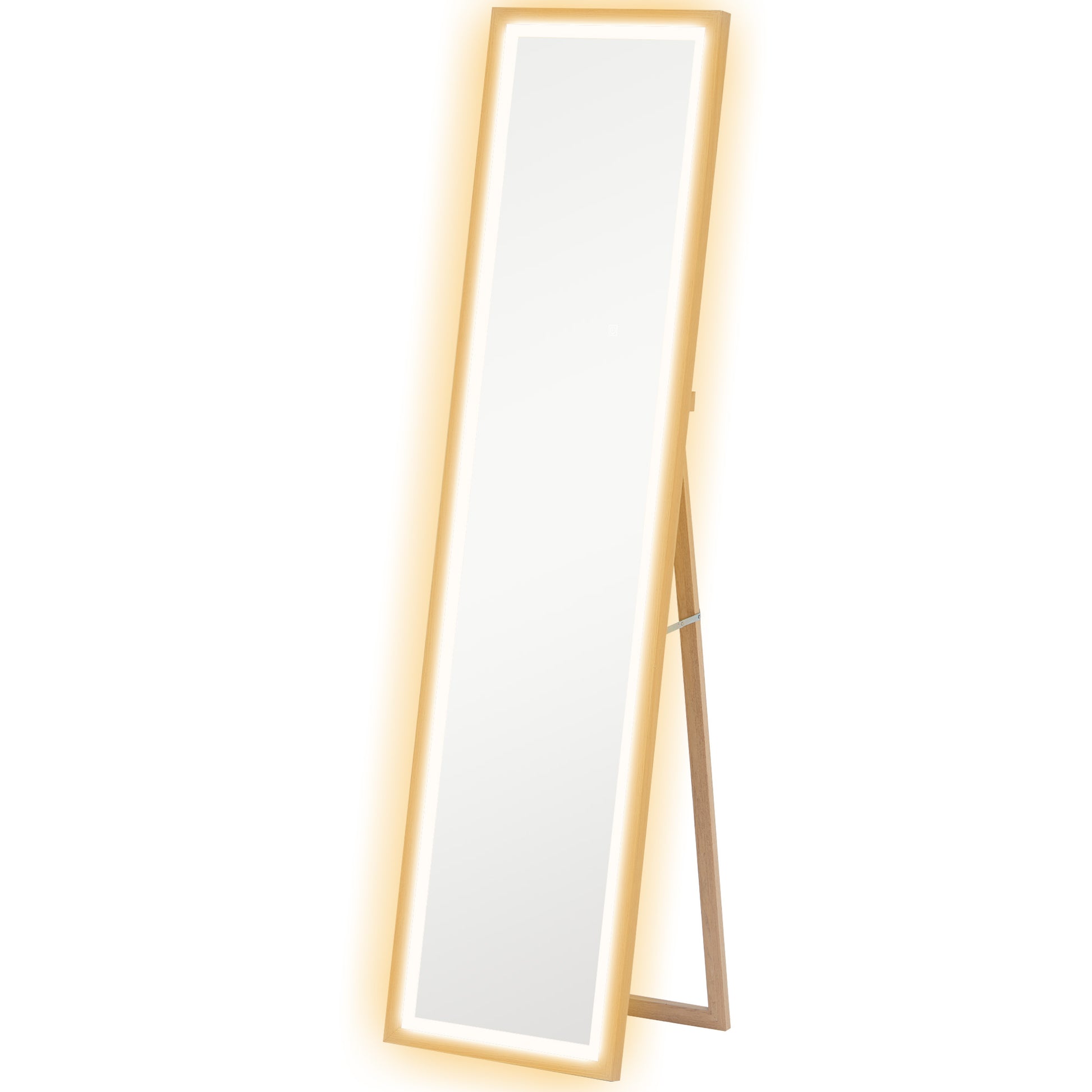 Photo of HOMCOM Full Length Mirror, with Adjustable Outer Light, Oak in Oak colour on a white background