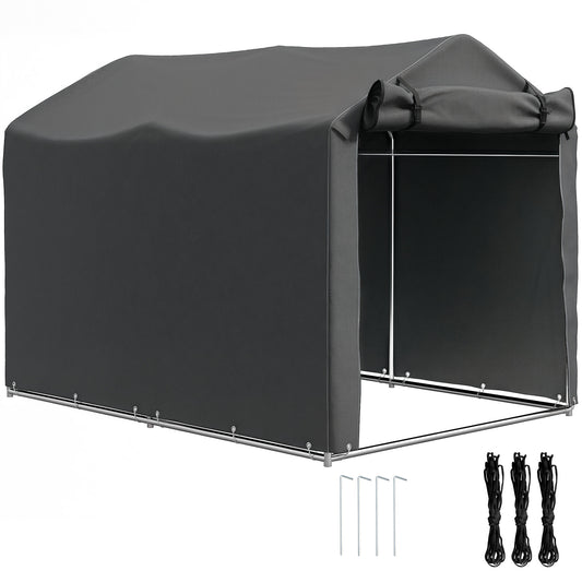 Photo of Outsunny 2.2 x 1.6 m Garden Storage Tent, Waterproof Anti-UV Bike Tent with Roll-up Zipper Door, Galvanised Outdoor Storage Shelter Carport for Bike, Motorbike, Garden Tools, Dark Grey in Grey colour on a white background