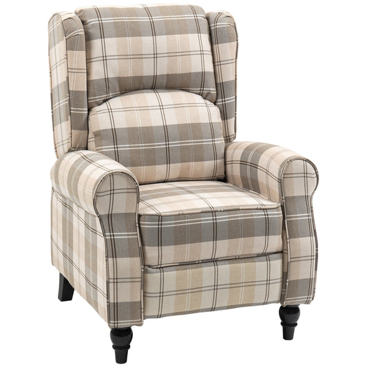 Photo of HOMCOM Wingback Recliner Armchair for Living Room, Pushback Reclining Chair with Round Armrests, Footrest and Rubber Wood Legs, Khaki in Khaki colour on a white background