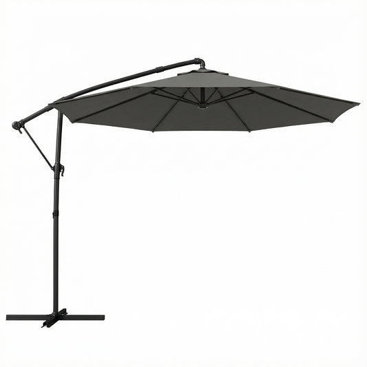 Photo of Outsunny 3 m Garden Cantilever Parasol with Cover, Round Overhanging Umbrella with 360° Rotation, Tilt, Grey in Grey colour on a white background