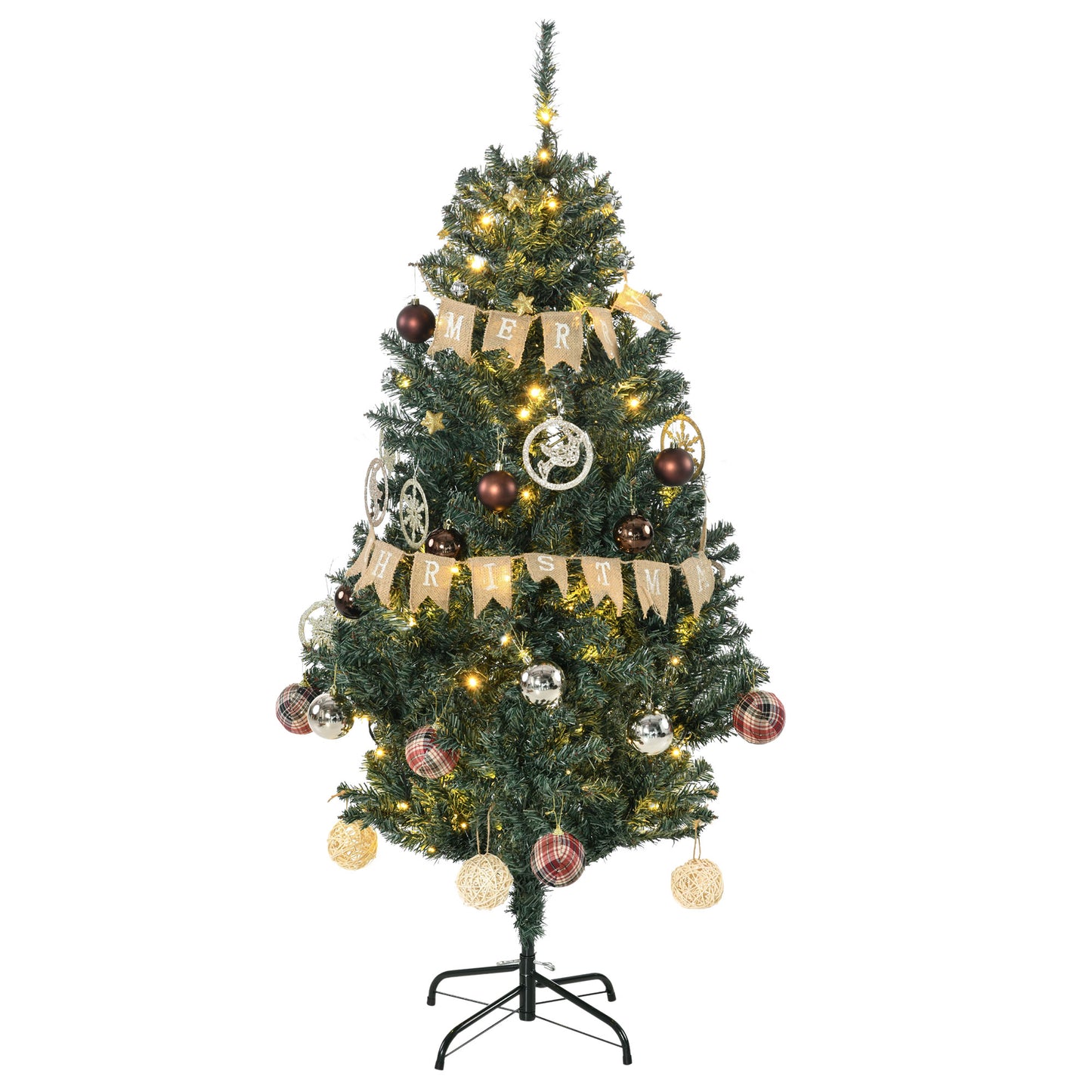 Photo of HOMCOM 5' Artificial Prelit Christmas Trees Holiday Décor with Warm White LED Lights, Decoration, Banner, Tag, Ball in Ball colour on a white background