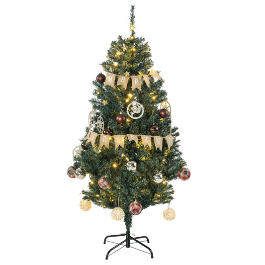 Photo of HOMCOM 5' Artificial Prelit Christmas Trees Holiday Décor with Warm White LED Lights, Decoration, Banner, Tag, Ball in Ball colour on a white background