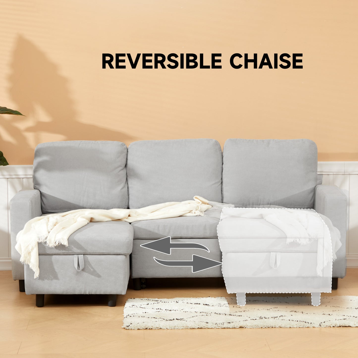 HOMCOM Pull Out Sofa Bed with Storage - Light Grey
