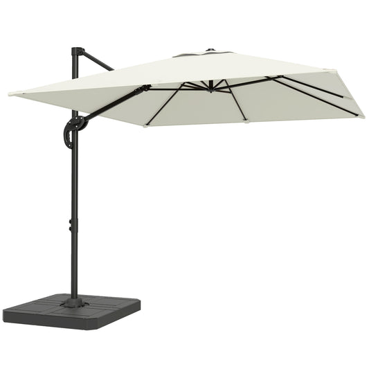 Photo of Outsunny 2.4 x 2.4m Cantilever Parasol with Umbrella Weights, UPF50+ Offset Outdoor Umbrella w/ Easy Tilt Adjustment, Cream White in White colour on a white background