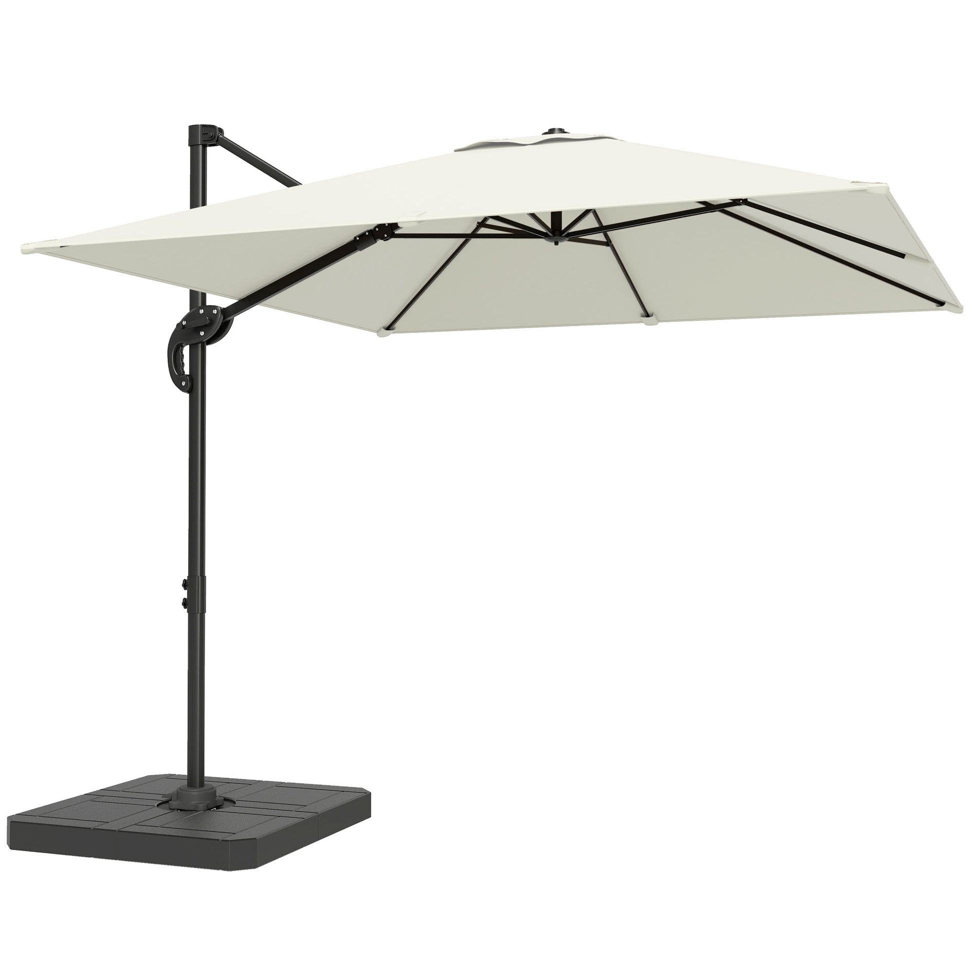 Photo of Outsunny 2.4 x 2.4m Cantilever Parasol with Umbrella Weights, UPF50+ Offset Outdoor Umbrella w/ Easy Tilt Adjustment, Cream White in White colour on a white background