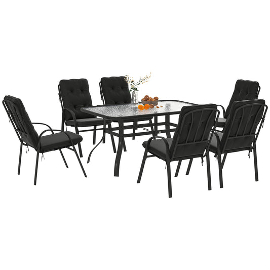 Photo of Outsunny Seven-Piece Garden Dining Set with Cushions - Black in Black colour on a white background