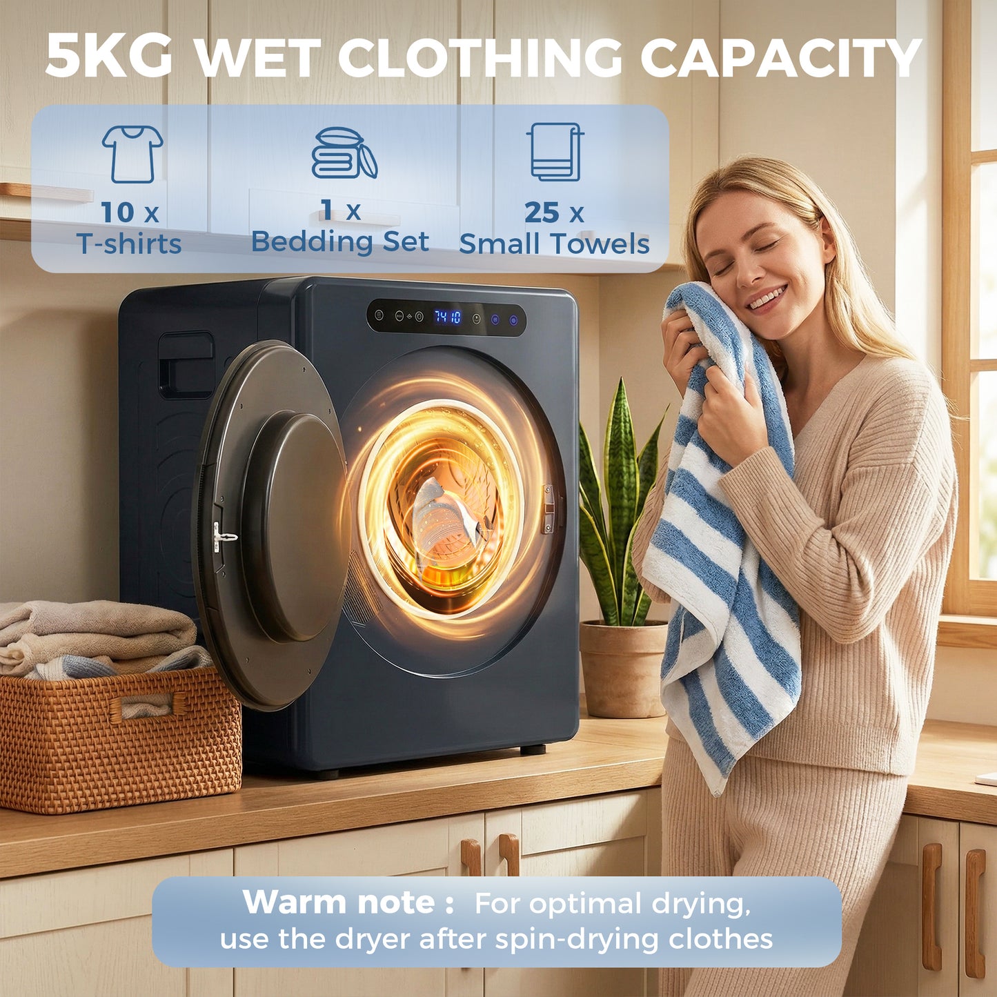 HOMCOM 5kg Compact 40-60℃  Tumble Dryer Blue