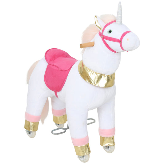 Photo of AIYAPLAY Kids Rocking Horse, Plush Walking Horse with Wheels, Ride On Unicorn Toy for Ages 3-5 Years Old, White in White colour on a white background