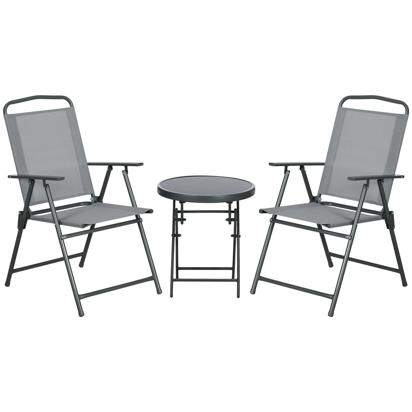 Photo of Outsunny Three-Piece Garden Seat Set, with Glass-Top Table - Light Grey in Grey colour on a white background