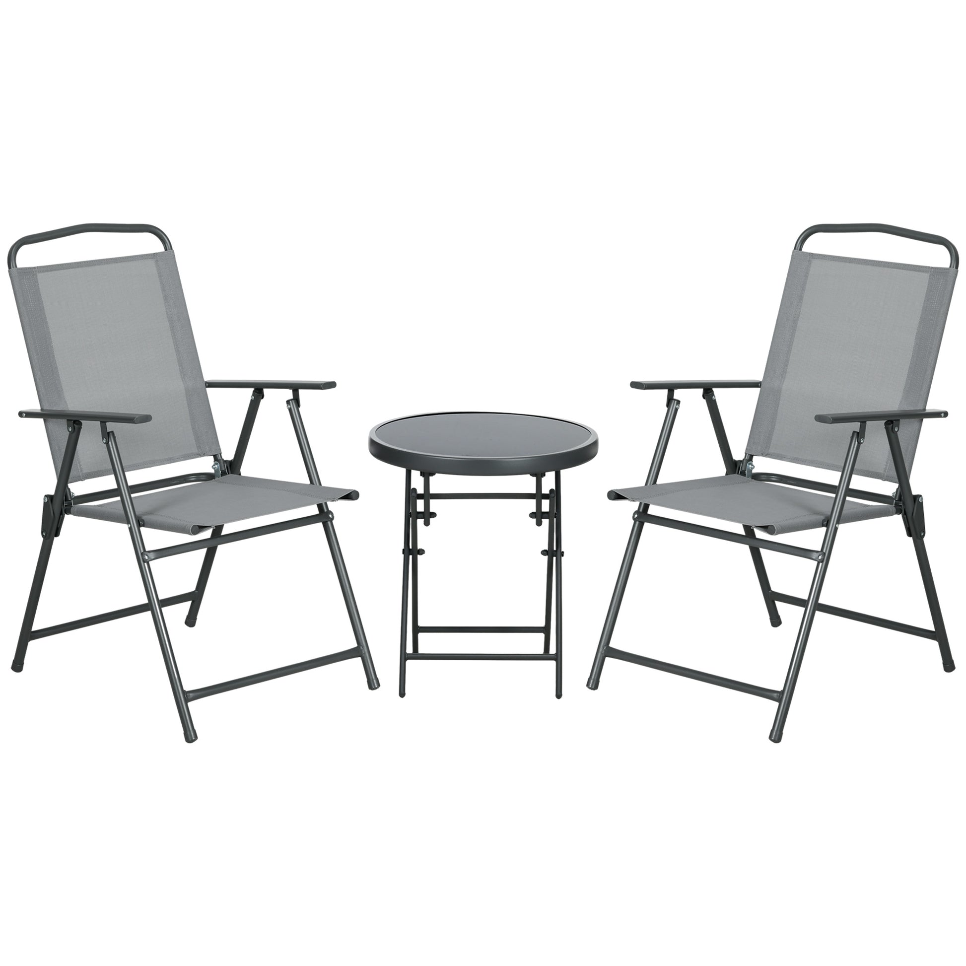 Photo of Outsunny Three-Piece Garden Seat Set, with Glass-Top Table - Light Grey in Grey colour on a white background