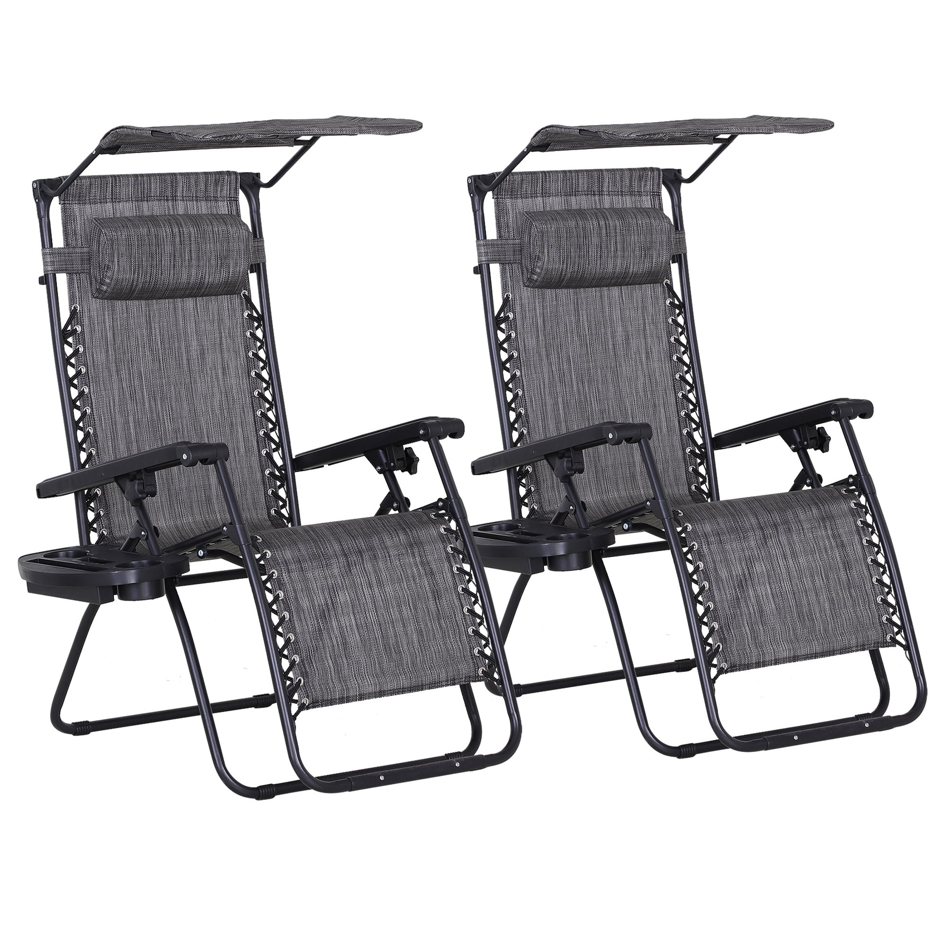Photo of Outsunny 2 Piece Foldable Reclining Garden Chair with Headrest, Zero Gravity Deck Sun Lounger Seat Chair with Footrest, Armrest, Cup Holder & Canopy Shade, Grey in Grey colour on a white background