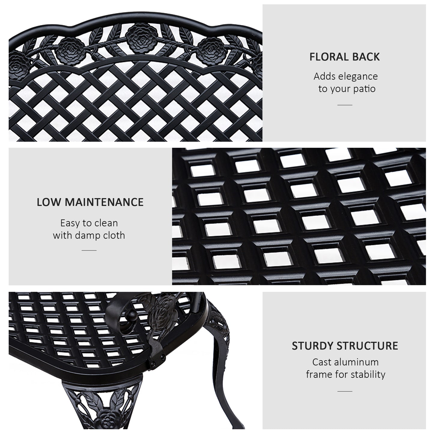 Outsunny Garden Bench, Cast Aluminium, 107Lx58Wx85H cm-Black