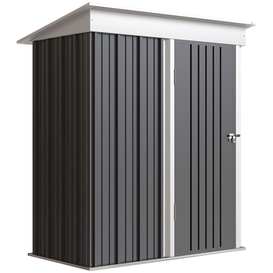 Photo of Outsunny Metal Garden Shed, Outdoor Lean-to Shed for Tool Motor Bike, with Adjustable Shelf, Lock, Gloves, 5'x3'x6',  Dark Grey in Grey colour on a white background