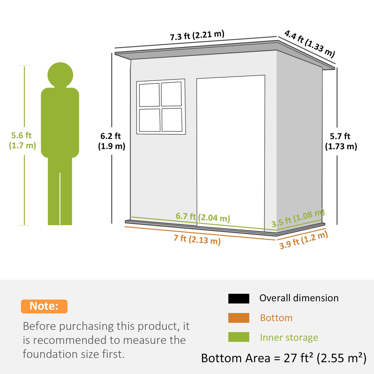 Outsunny 7 x 4ft Galvanised Steel Garden Shed, with Lock, Gloves and Foundation Kit  - Green