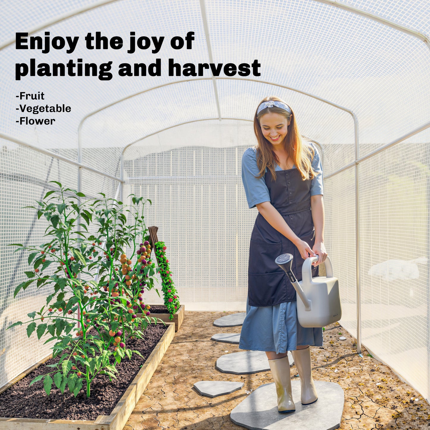 Outsunny Polytunnel Greenhouse Walk-in Grow House with UV-resistant PE Cover, Door and Galvanised Steel Frame, 3 x 2 x 2m, White