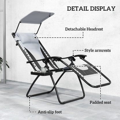 Outsunny reclining lounge chair with padded seat, detachable headrest, armrests, and anti-slip feet