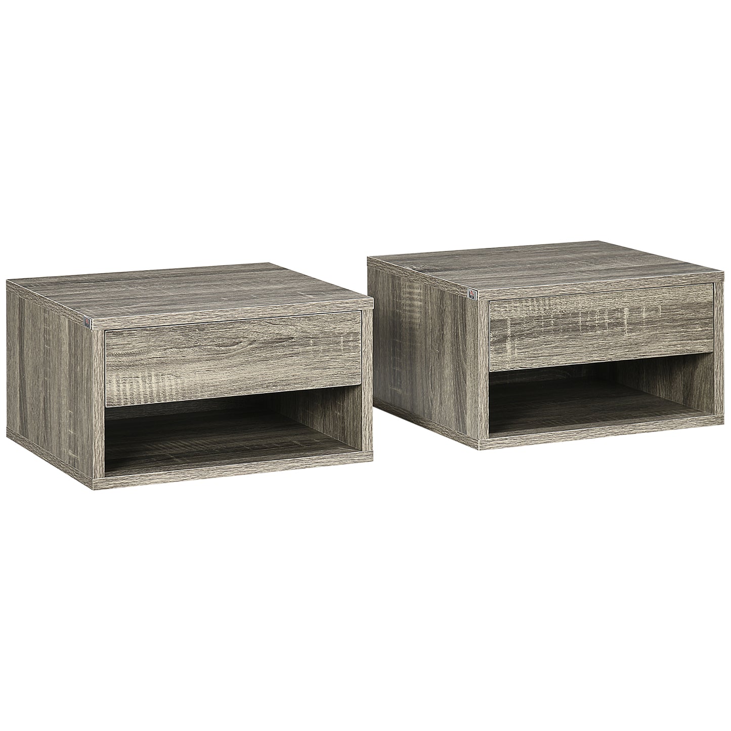 Photo of HOMCOM Floating Bedside Tables Set of 2, Wall Mounted Nightstand, Grey Wood Effect in Effect colour on a white background