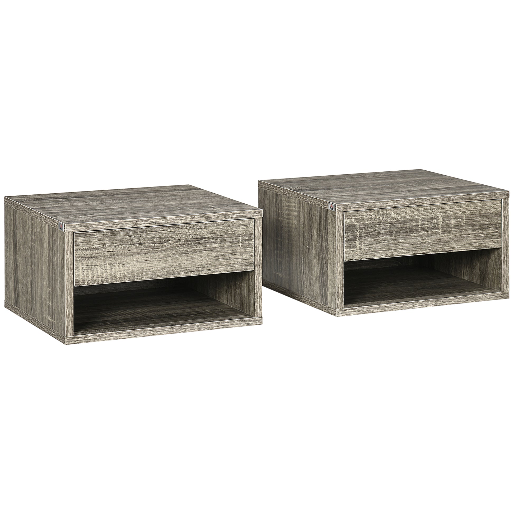 Photo of HOMCOM Floating Bedside Tables Set of 2, Wall Mounted Nightstand, Grey Wood Effect in Effect colour on a white background