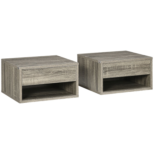 Photo of HOMCOM Floating Bedside Tables Set of 2, Wall Mounted Nightstand, Grey Wood Effect in Effect colour on a white background