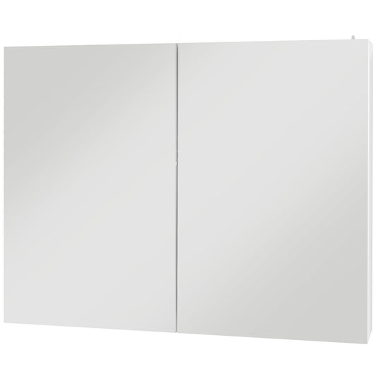 White bathroom mirror cabinet with two mirrored doors.