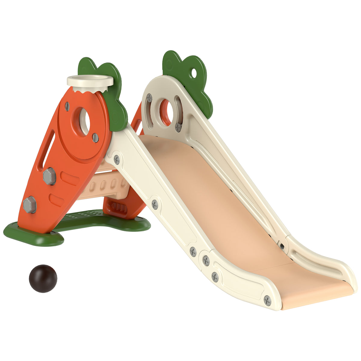 Photo of AIYAPLAY 3 in 1 Foldable Toddler Slide with Basketball Hoop, Climber, Carrot-themed, for 1-3 Years in Years colour on a white background