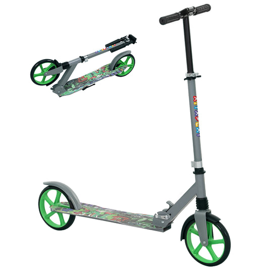 Photo of AIYAPLAY Foldable Kids Scooter with Adjustable Handlebar, 200mm Big Wheel, Rear Fender Brake, for Ages 6-12 Years, Green in Green colour on a white background