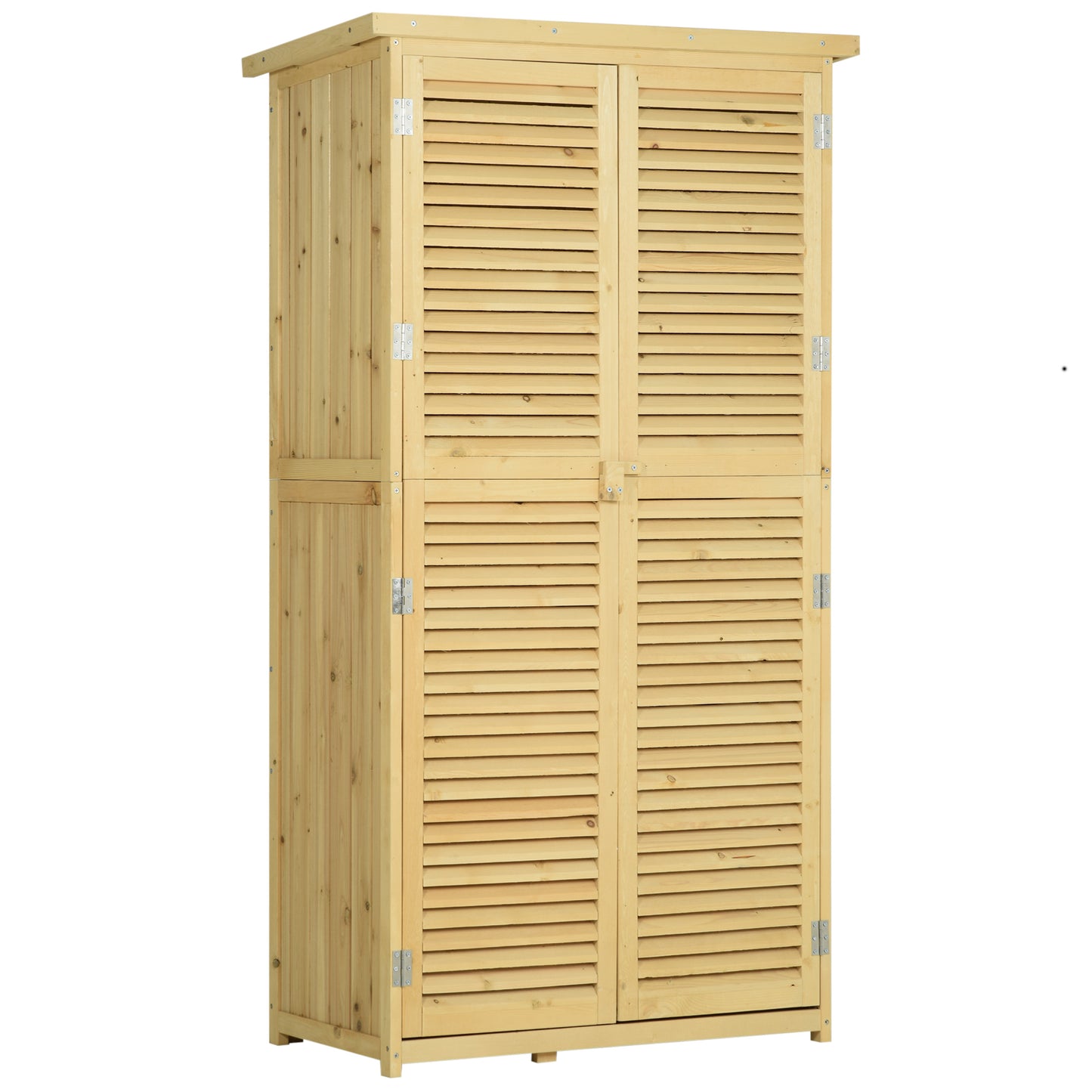 Photo of Outsunny 87 x 47 x 160cm Wooden Garden Shed, Sheds & Outdoor Storage with Asphalt Roof and 2 Lockable Doors, Natural in Natural colour on a white background