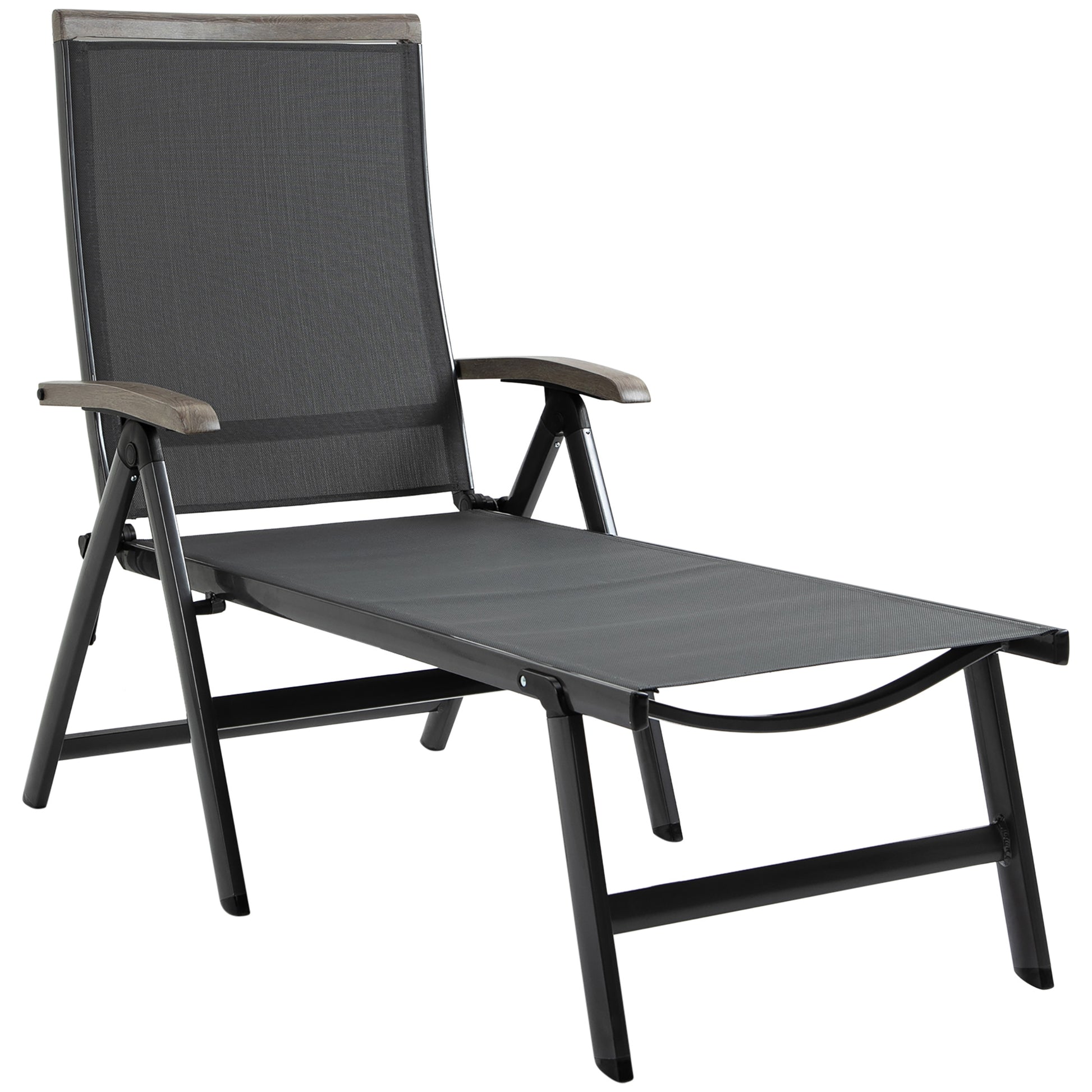 Photo of Outsunny Outdoor Folding Sun Lounger, 5-Position Adjustable Chaise Lounge Chair with Aluminium Frame for Patio, Pool and Garden, Grey in Grey colour on a white background