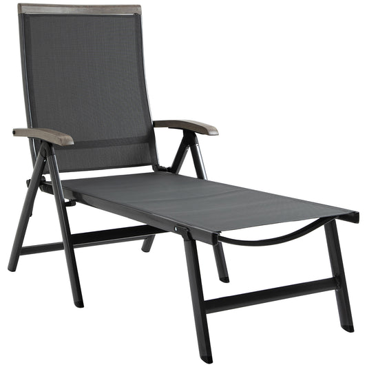 Photo of Outsunny Outdoor Folding Sun Lounger, 5-Position Adjustable Chaise Lounge Chair with Aluminium Frame for Patio, Pool and Garden, Grey in Grey colour on a white background