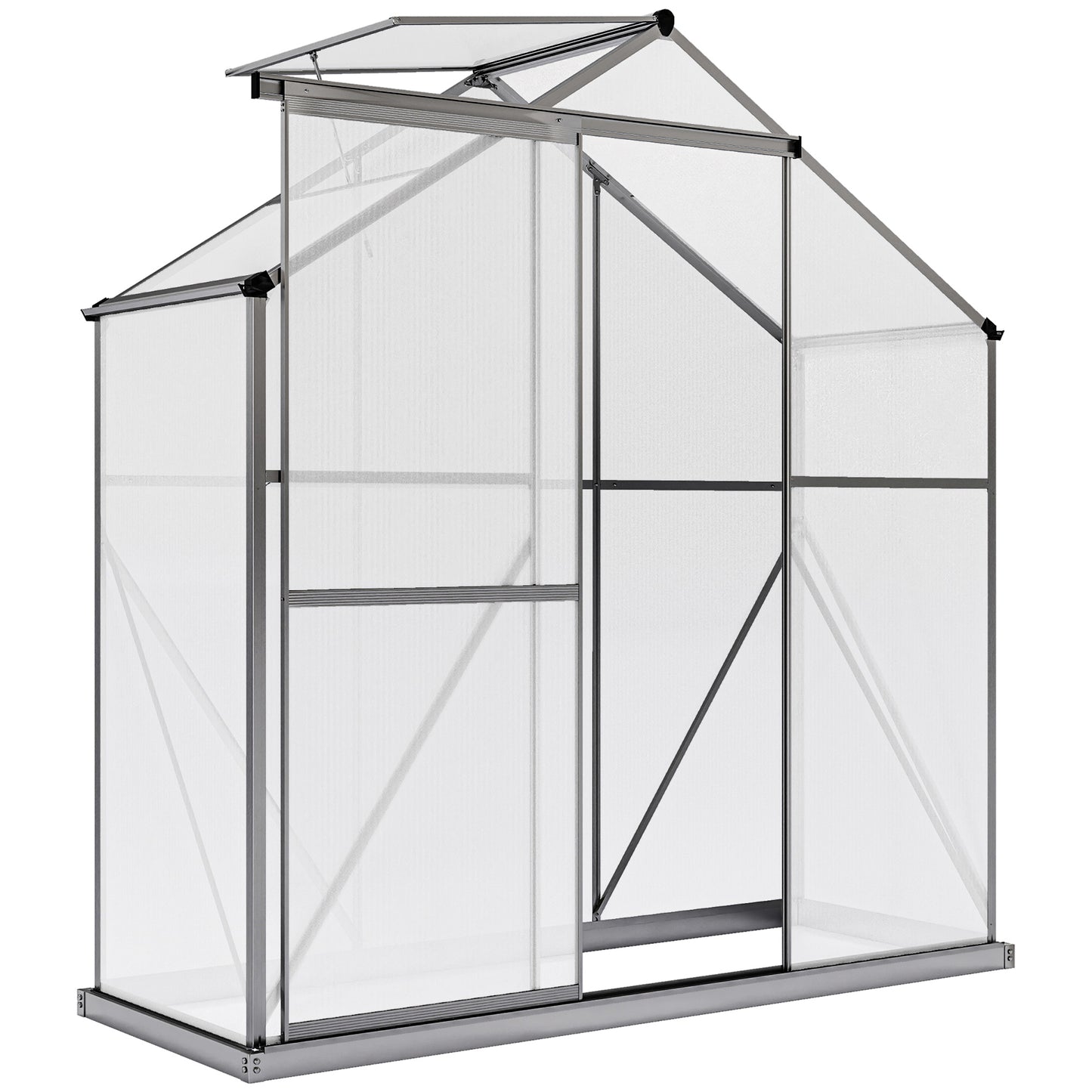 Photo of Outsunny 6 x 2.5ft Polycarbonate Greenhouse Walk-In Green House with Rain Gutter, Sliding Door, Window, Foundation, Dark Grey in Grey colour on a white background
