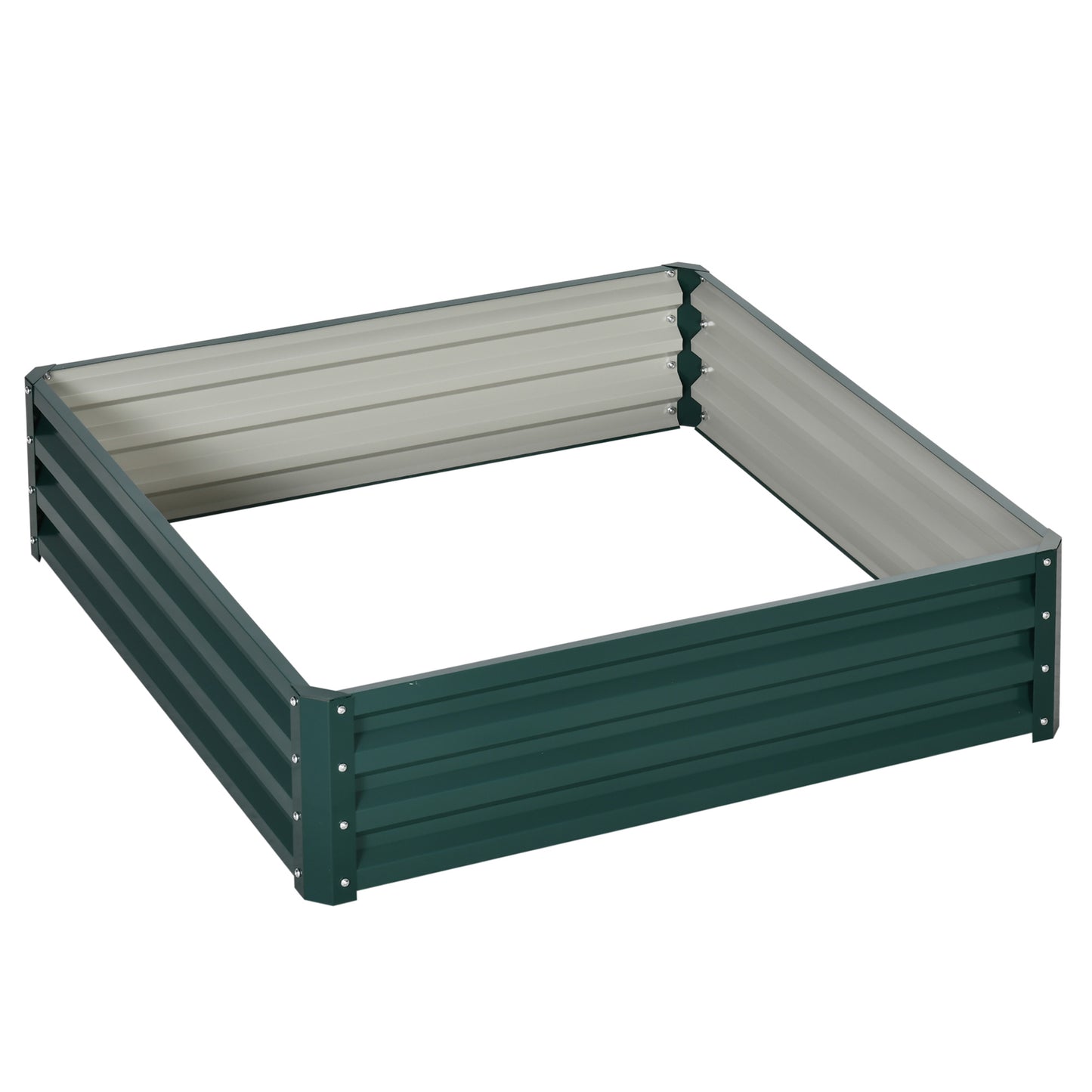Photo of Outsunny Square Raised Garden Bed Box with Weatherized Steel Frame for Vegetables, Flowers, & Herbs, 120 x 120 x 30cm, Green in Green colour on a white background