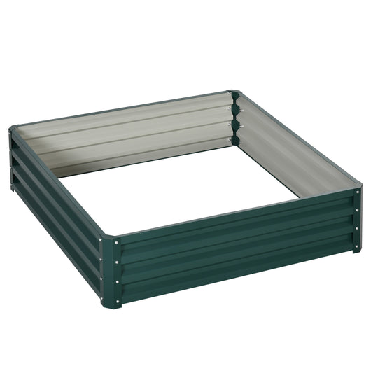 Photo of Outsunny Square Raised Garden Bed Box with Weatherized Steel Frame for Vegetables, Flowers, & Herbs, 120 x 120 x 30cm, Green in Green colour on a white background
