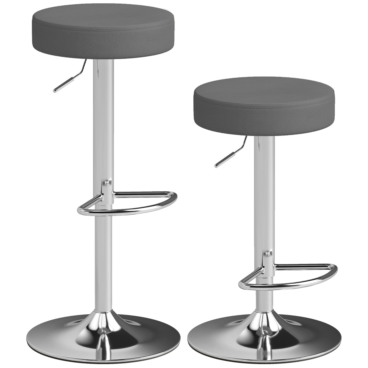 Photo of HOMCOM Bar Stools Set of 2, Modern PU Leather Swivel Barstools, Height Adjustable Breakfast Bar Chairs with Footrest, Grey in Grey colour on a white background