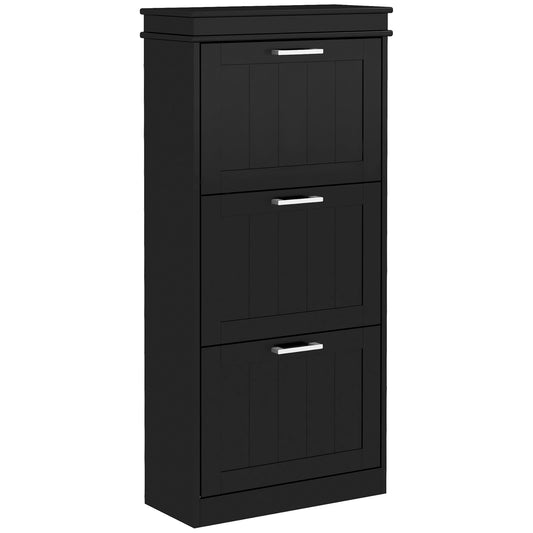 Photo of HOMCOM Three-Drawer Minimalistic Shoe Cabinet - Black in Black colour on a white background