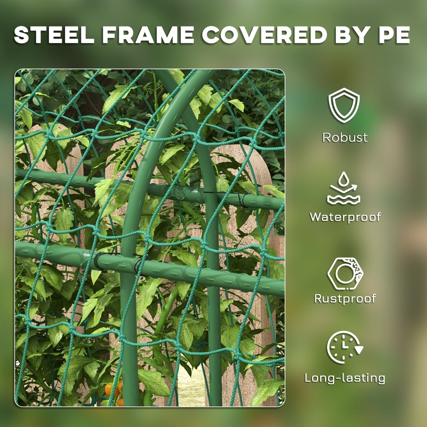 Outsunny 183 cm Tall Metal Garden Trellis, Arch Trellis for Climbing Plants Outdoor with Climbing Net