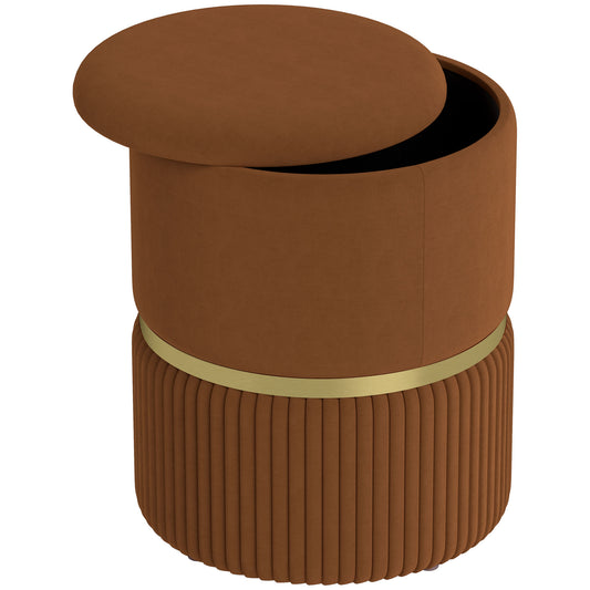 Photo of HOMCOM Velvet-Feel Storage Ottoman - Brown in Brown colour on a white background