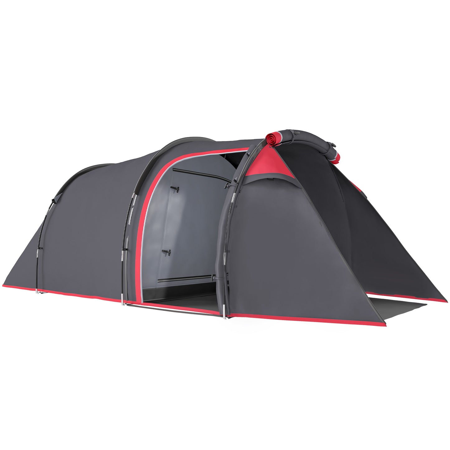 Photo of Outsunny 2-3 Person Tunnel Tent with Sewn-in Groundsheet, Air Vents, Rainfly, 2000mm Water Column, Camping Tent with 1 Bedroom, Inbuilt Porch, Living Area for Camping, Hiking, Grey in Grey colour on a white background