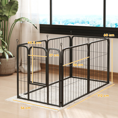 PawHut black dog playpen with door and dimensions marked