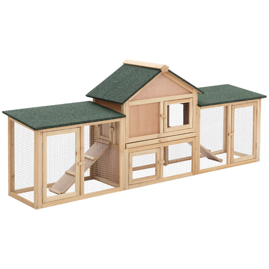 Photo of PawHut Wooden Rabbit Hutch 2-Storey with Run Outdoor Bunny Guinea Pig, Natural Wood in Wood colour on a white background